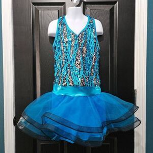 Weissman pre owned blue sequin child large dance costume jazz tap solo